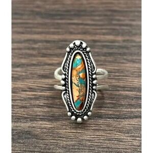 Southwestern Gemstone Adjustable Statement Cuff Ring with Brass Dual Band